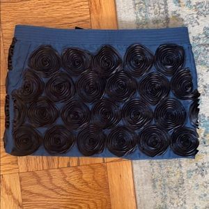 Blue Skirt with Black 3D Flowers
